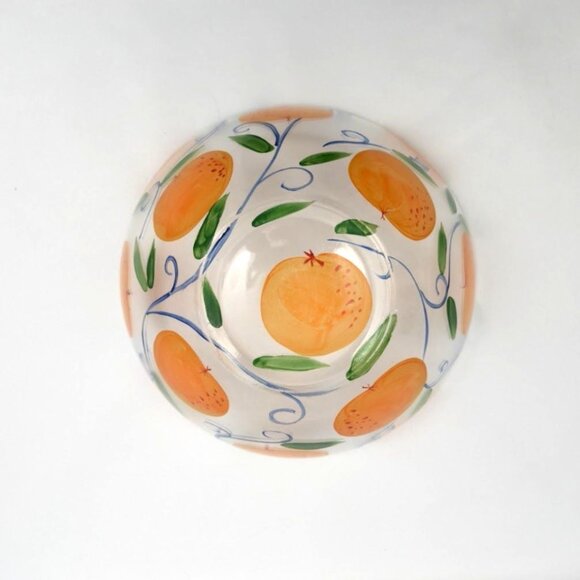 Hand-Painted Glass Serving Bowl With Orange Fruit Design - Picture 7 of 9